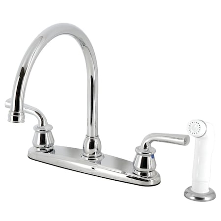 Kingston Brass 8" Centerset Kitchen Faucet with White Sprayer, Polished Chrome KB721RXL